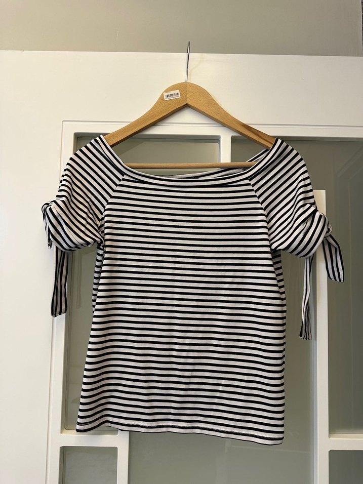 Çizgili, Dantel Detaylı Bluz - Görsel 2