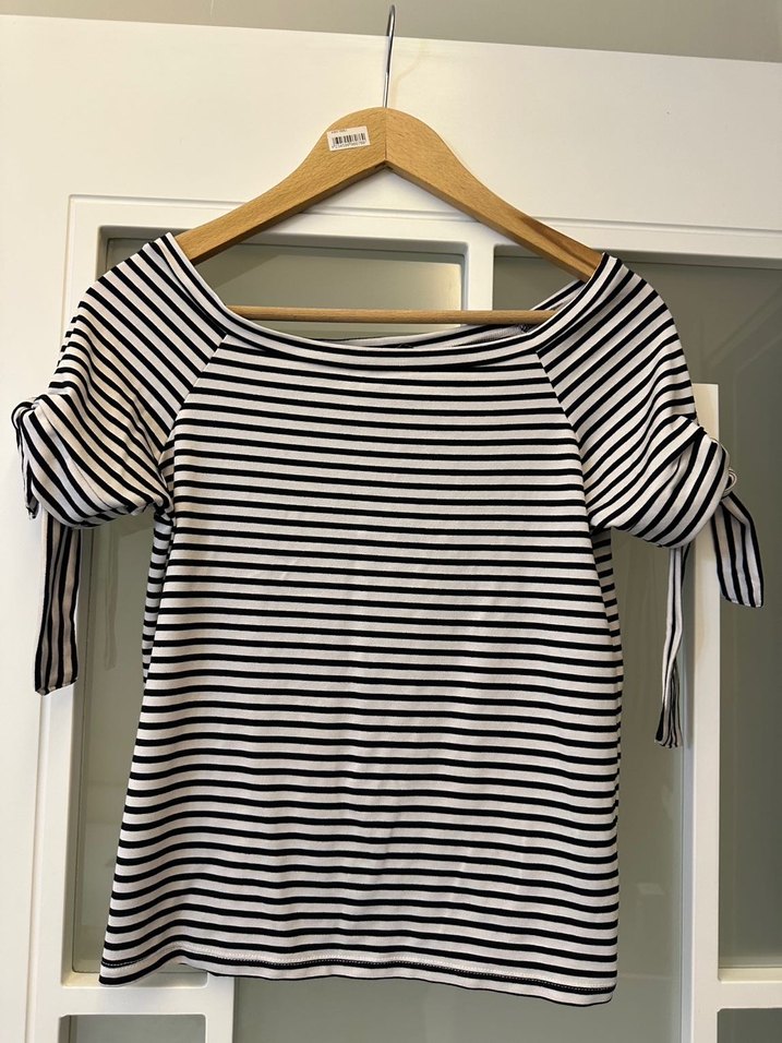 Çizgili, Dantel Detaylı Bluz - Görsel 4