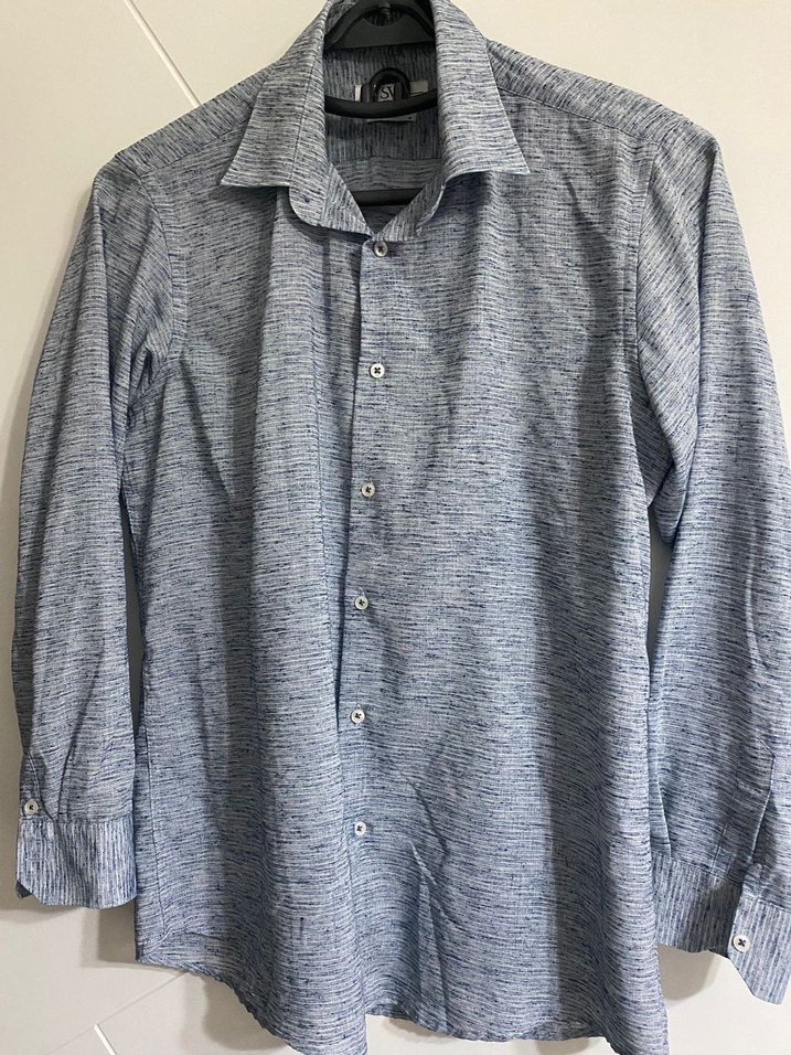Gri Erkek Keten Uzun Kollu Gömlek - Görsel 3