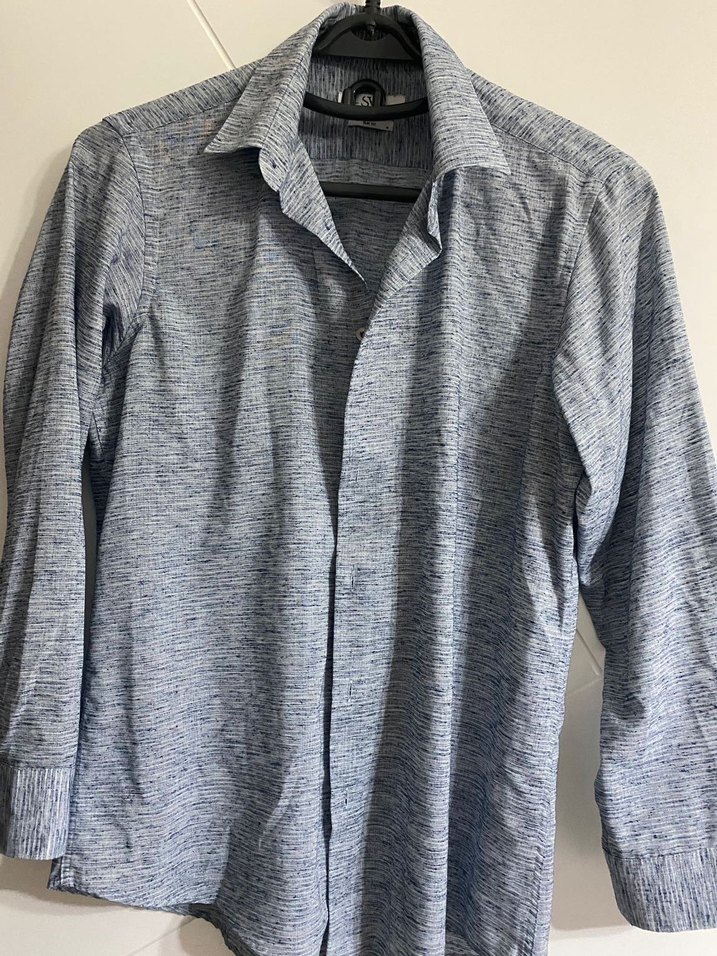 Gri Erkek Keten Uzun Kollu Gömlek - Görsel 2