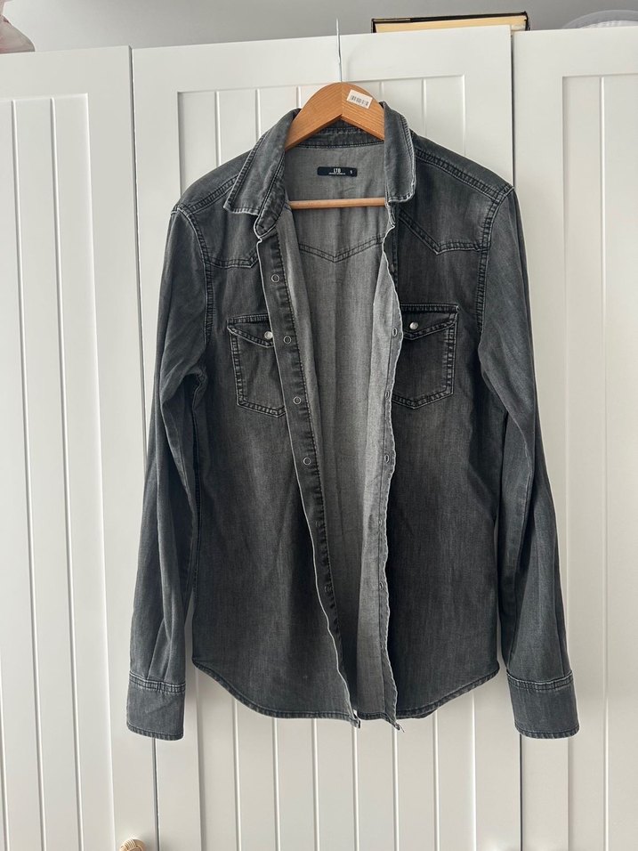 Gri Denim Erkek Gömlek - Görsel 2