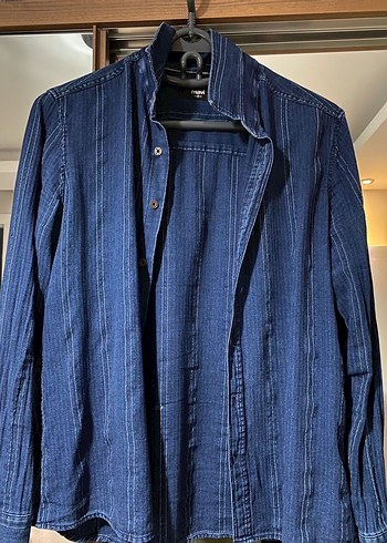 Düğmeli Mavi Denim Erkek Gömlek - Görsel 2