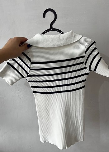 Beyaz Çizgili Polo Tişört - Görsel 2