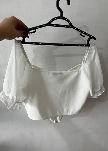 Beyaz Mini Fermuarlı Kadın Bluz - Görsel 2