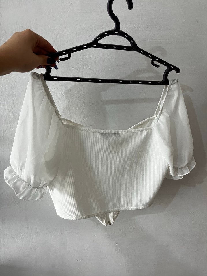 Beyaz Mini Fermuarlı Kadın Bluz - Görsel 2