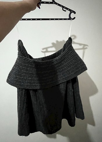 Gri Kadın Triko Tekne Yaka Kazak - Görsel 2