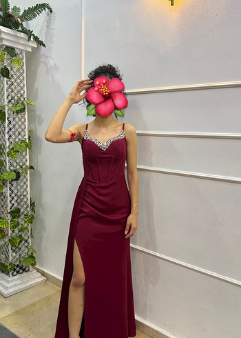 Bordo Uzun Abiye Elbise Drapeli ve Strappy