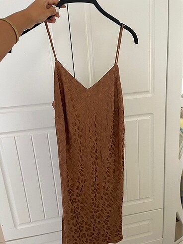 xs Beden kahverengi Renk Topshop saten leopar desen elbise