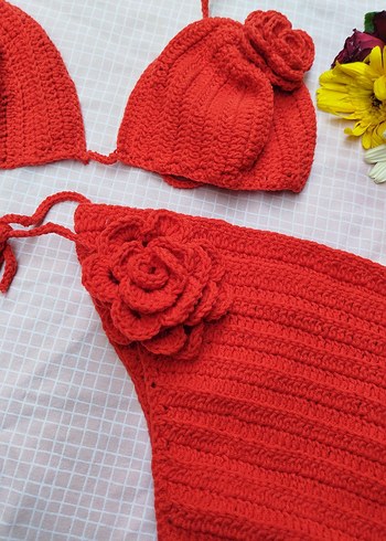 m Beden kırmızı örgü bikini