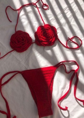 Kırmızı Örgü Mini Bikini Takımı