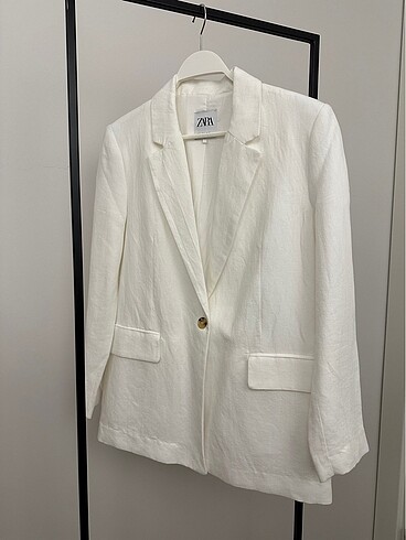 Zara Beyaz Keten Blazer Ceket M