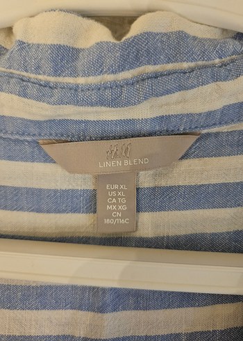 xl Beden H&M Mavi Çizgili Kolsuz Keten Gömlek