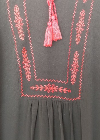 Püsküllü Nakışlı Siyah Bohem Kadın Tunik - Görsel 2