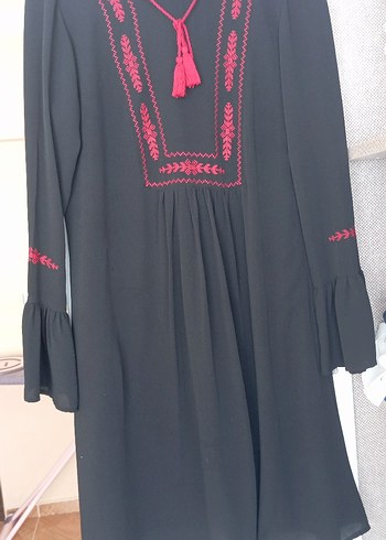 Püsküllü Nakışlı Siyah Bohem Kadın Tunik - Görsel 4