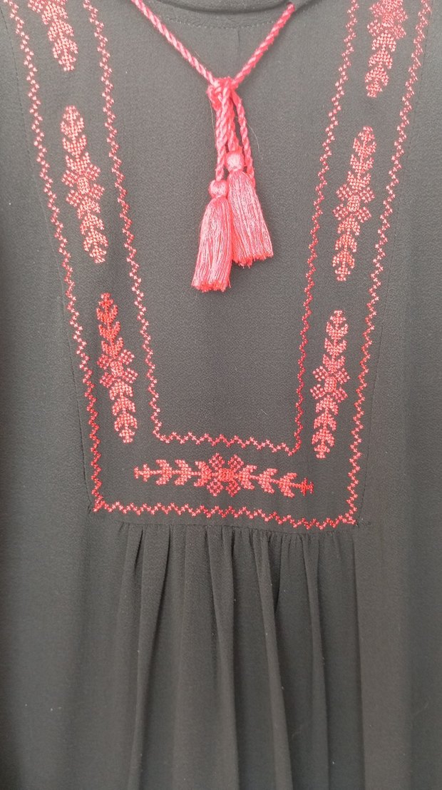 Püsküllü Nakışlı Siyah Bohem Kadın Tunik - Görsel 2