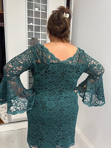 Zümrüt Yeşili Dantel Elbise ? Büyük Beden - Görsel 2