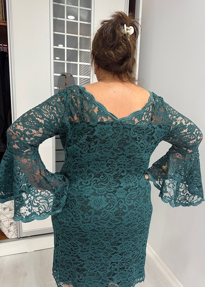 Zümrüt Yeşili Dantel Elbise ? Büyük Beden - Görsel 2