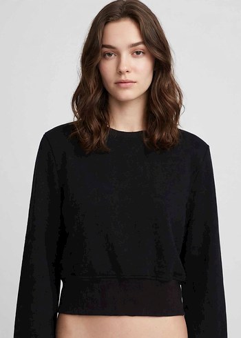 Diğer Siyah Bisiklet Yaka Crop Sweatshirt