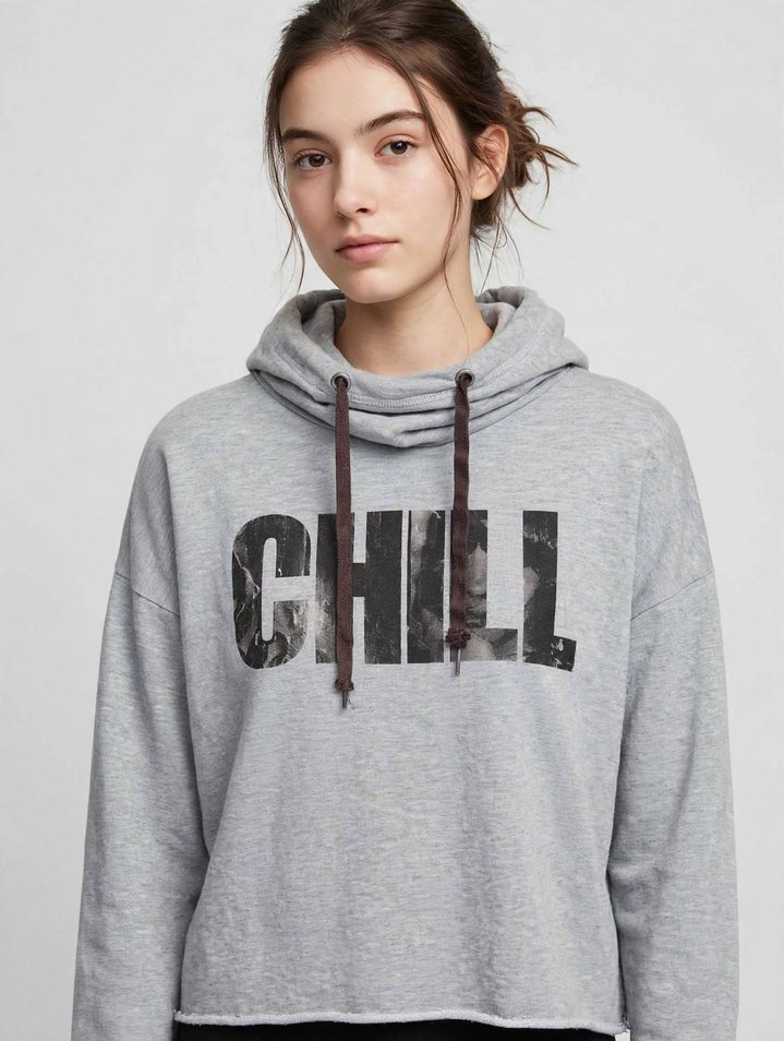 Gri Melanj Kapüşonlu Rahat Sweatshirt — görsel 2/4