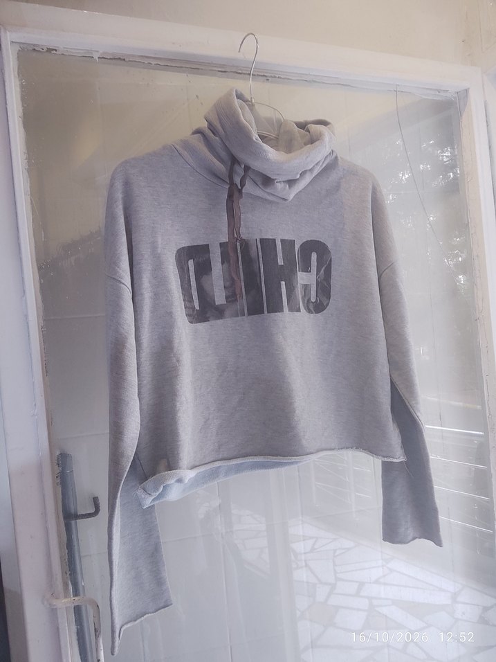 Gri Melanj Kapüşonlu Rahat Sweatshirt — görsel 3/4