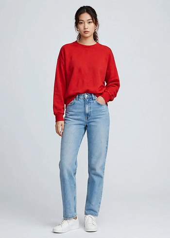 Diğer Kirmizi Bisiklet Yaka Rahat Sweatshirt