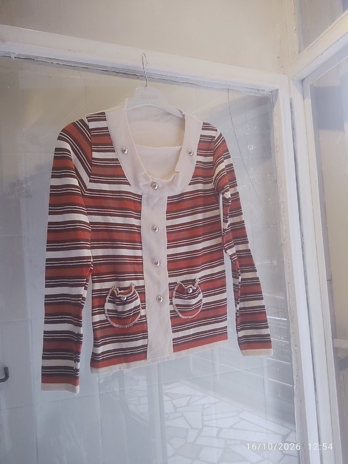 Retro Çizgili Kısa Triko Hırka — görsel 2/3