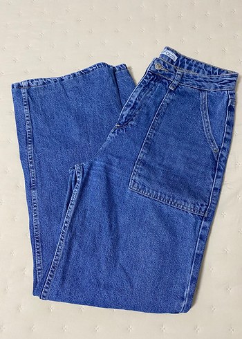 Kadın Mavi Denim Midi Boy Rahat Kesim Jean