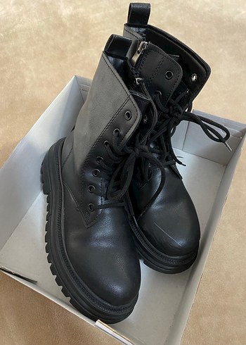 Düz Siyah Deri Platform Bot - Görsel 4