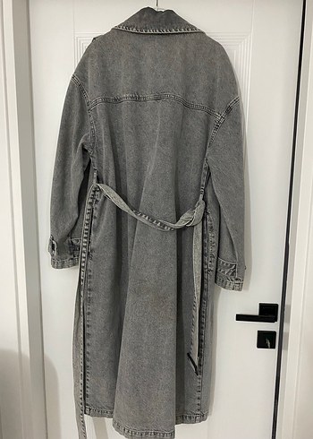 Gri Denim Uzun Kadın Trençkot - Görsel 3