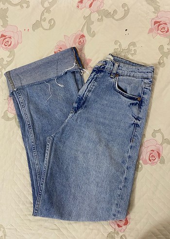 Mavi Bağlamalı Salaş Midi Kadın Kot Pantolon - Görsel 2