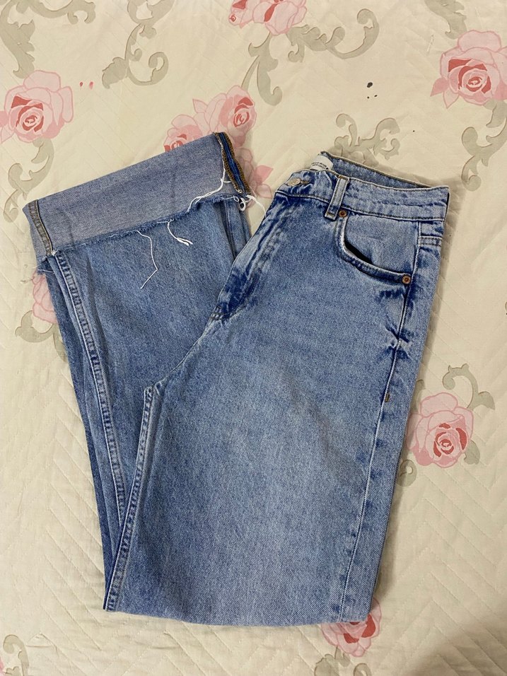 Mavi Bağlamalı Salaş Midi Kadın Kot Pantolon - Görsel 2