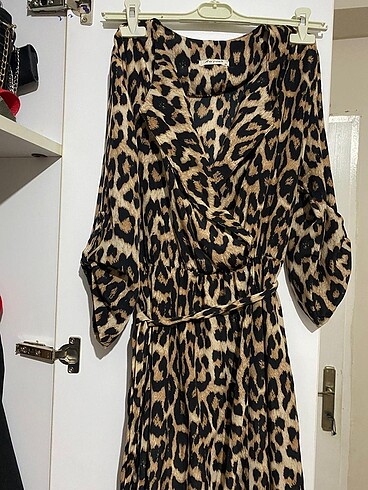 38 Beden kahverengi Renk leopar elbise