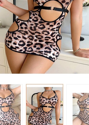 Leopar Desenli Mini Saten Gecelik - Görsel 2