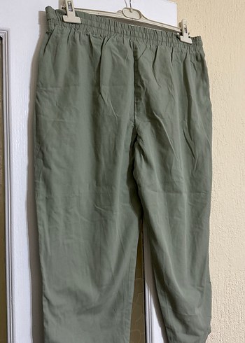 Kadın Haki Keten Bol Kesim Kemerli Pantolon - Görsel 2