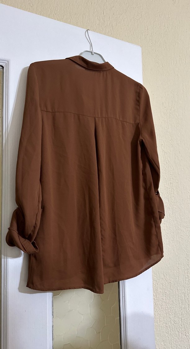 Düğmeli, Uzun Kollu Vizon Kadın Gömlek - Görsel 3