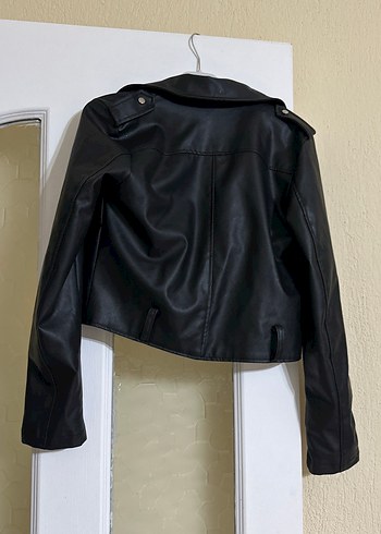 Siyah Deri Biker Ceket Kadın - Görsel 2