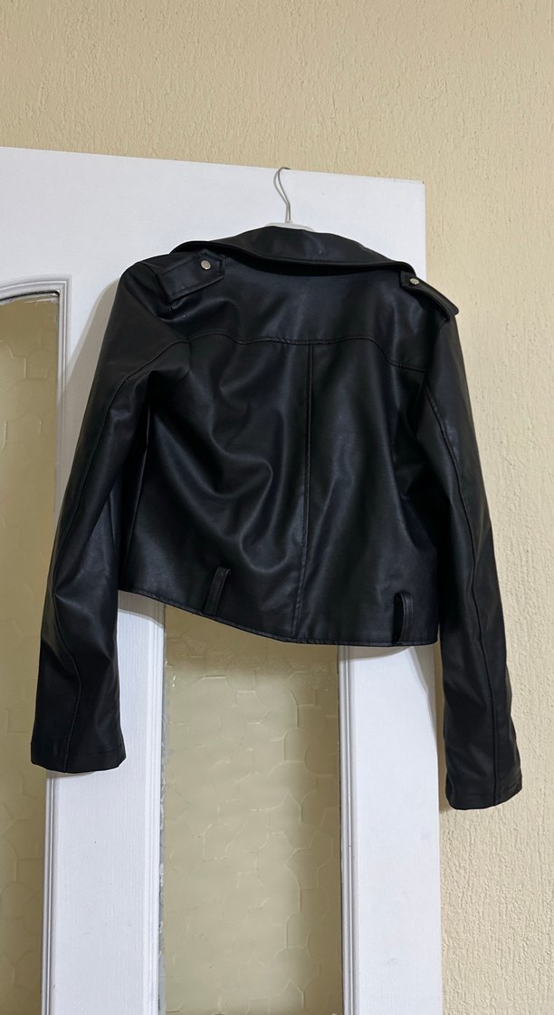 Siyah Deri Biker Ceket Kadın - Görsel 2