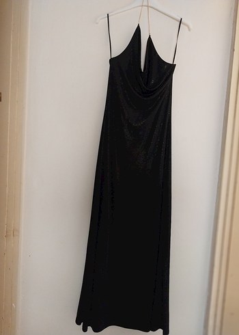 Siyah Drapeli Straplez Uzun Kadın Elbise - Görsel 2