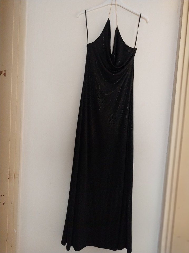 Siyah Drapeli Straplez Uzun Kadın Elbise - Görsel 2