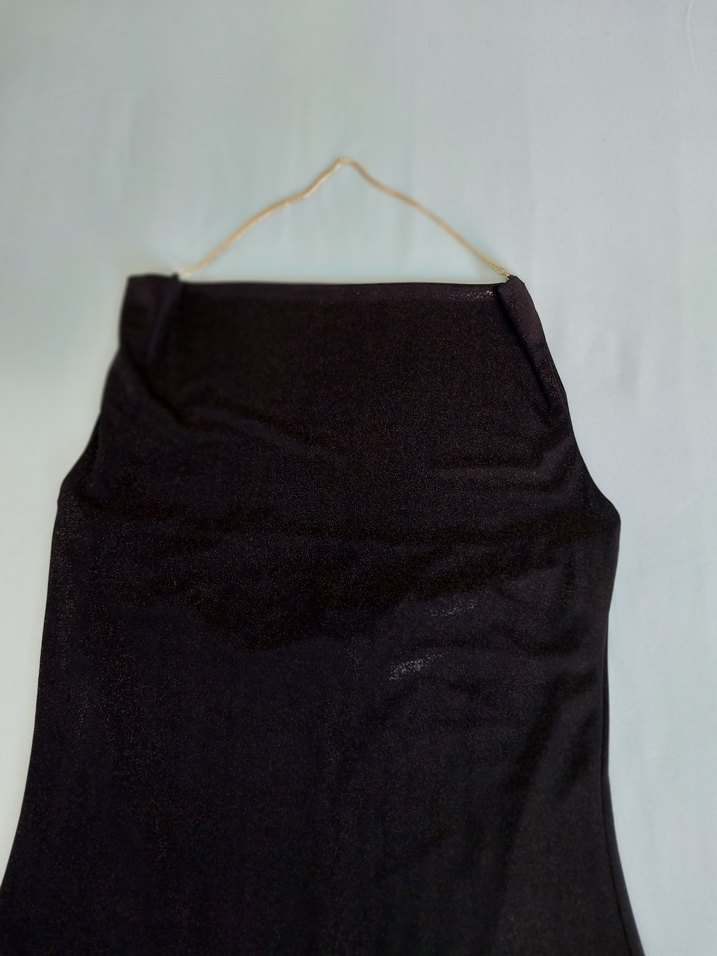 Siyah Drapeli Straplez Uzun Kadın Elbise - Görsel 4