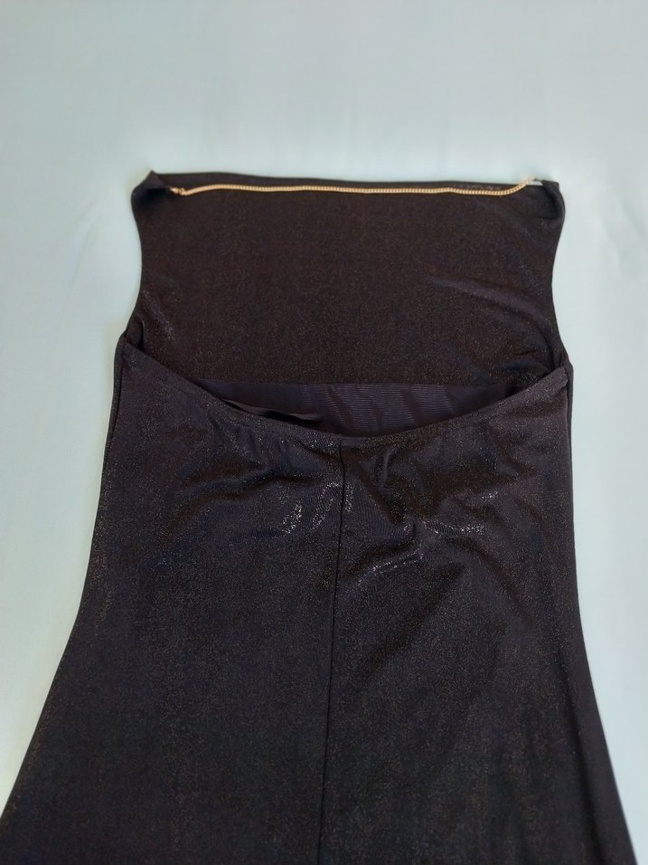 Siyah Drapeli Straplez Uzun Kadın Elbise - Görsel 5