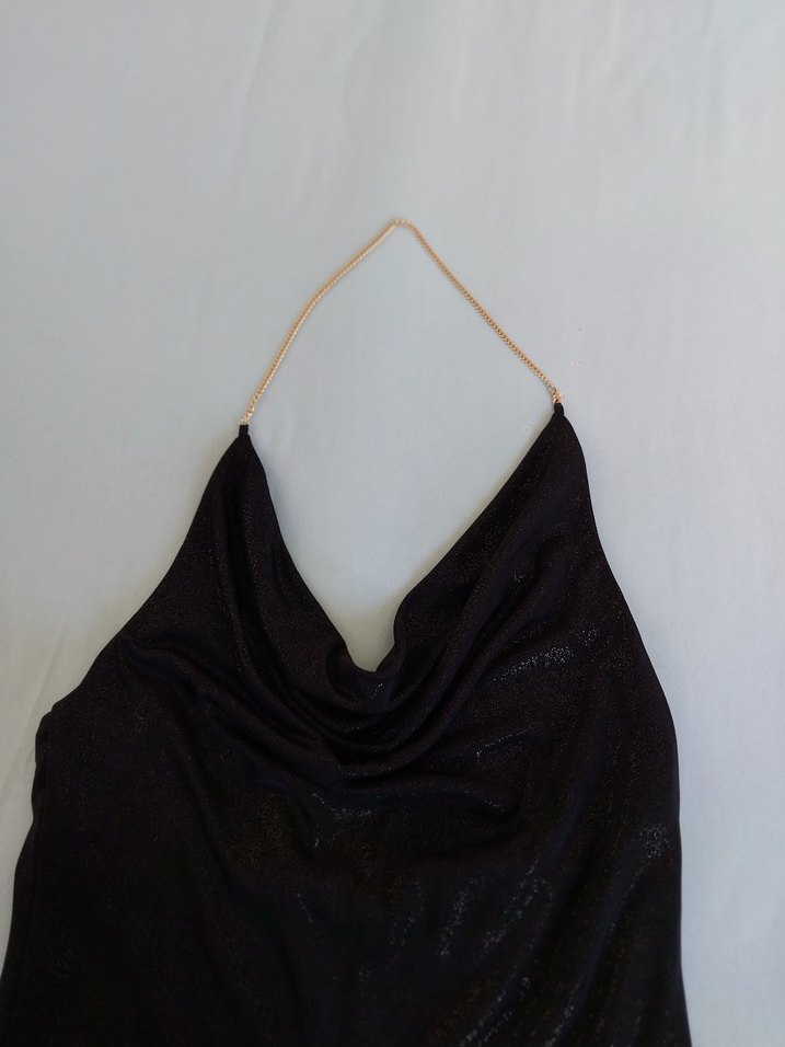 Siyah Drapeli Straplez Uzun Kadın Elbise - Görsel 3