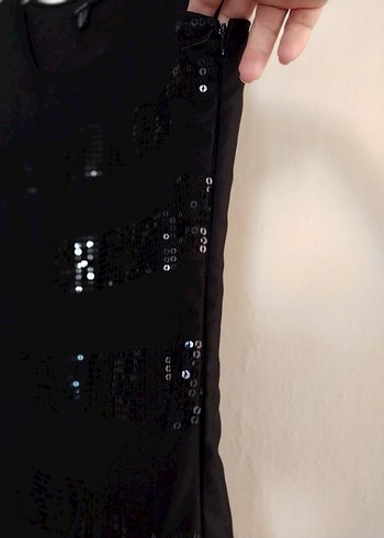 Siyah İşlemeli Boncuklu Midi Elbise - Görsel 5
