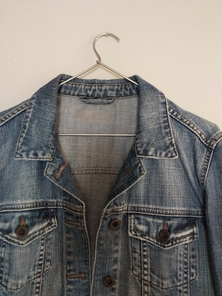 Düğmeli Gri Kadın Kot Ceket - Görsel 4