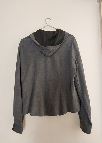 Gri Kapüşonlu kalın liralık penye mont - Görsel 4