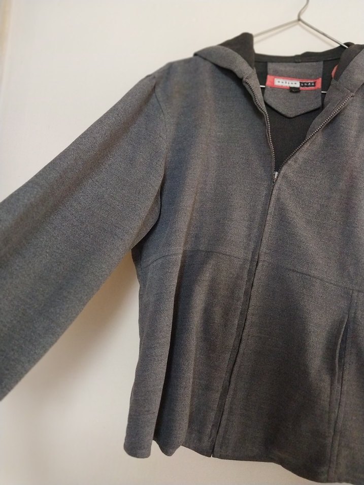 Gri Kapüşonlu kalın liralık penye mont - Görsel 2