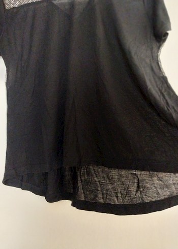 Siyah V Yaka Kısa Kollu Mini Bluz - Görsel 2