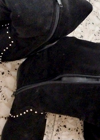 Siyah Süet Diz Boyu rahat  Çizme - Görsel 4