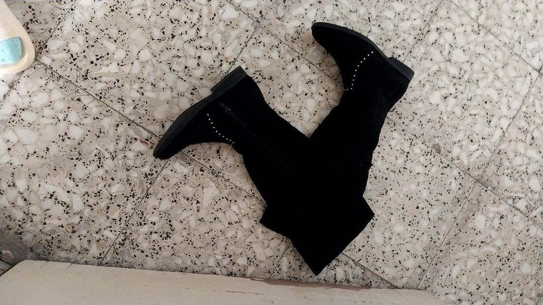 Siyah Süet Diz Boyu rahat  Çizme - Görsel 2