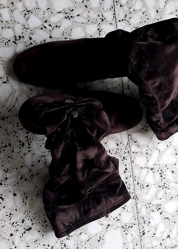 Kahverengi Hakiki  Süet Deri Modern bülbülü   Diz Boyu Çizme - Görsel 4